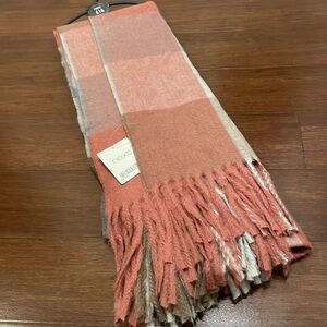Next Pink Gray Plaid Scarf with Fringe